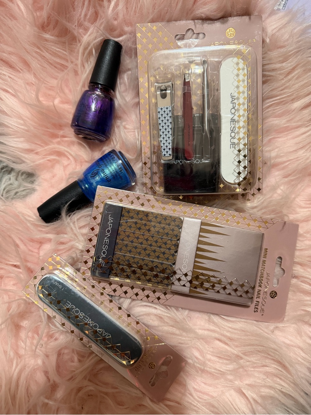 Pink Nail Care Kit with Blue & Purple Nail Polishes